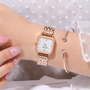 Деловые Квадратные кварцевые Повседневные наручные часы с ретро циферблатом, ремешок из нержавеющей стали, Модные водонепроницаемые наручные часы для женщин
