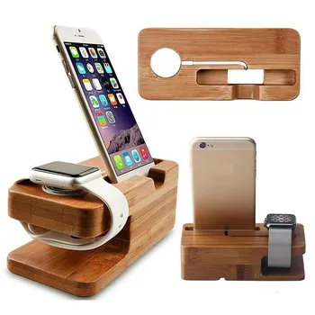 Деревянная зарядная док-станция для мобильного телефона, подставка для держателя, Бамбуковая подставка для зарядного устройства для Apple Watch и iphone