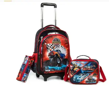 Детские школьные сумки-тележки с пакетом для ланча, 16-дюймовый Рюкзак на колесиках 3 в одном для мальчиков, Школьные рюкзаки на колесиках