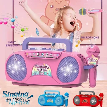 Детский Микрофон Караоке-машина, музыкальный инструмент, игрушки со светом, развивающие игрушки для путешествий в помещении и на открытом воздухе, подарок для девочки и мальчика