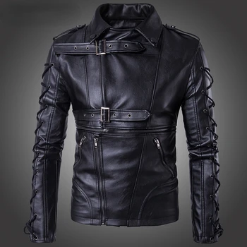 Европейский Размер 2023, Новая Модная Мужская куртка из мотоциклетной Кожи, Декадентская Кожаная куртка, Пальто Большого Размера, Мужские Кожаные Пальто
