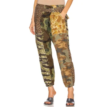 Женские брюки 2023, Осенние новые Корейские Модные женские Джинсы с леопардовым принтом из чистого хлопка в стиле пэчворк, брюки-карго с низкой посадкой, y2k, Брюки