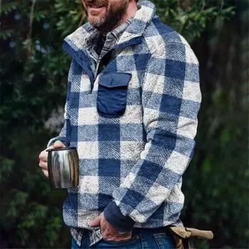 Зимний Шерп-Флисовый свитер, Пушистый Пуловер Оверсайз, Популярная клетчатая теплая уличная одежда, Плюшевые свитера