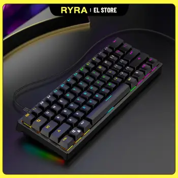Игровая проводная механическая клавиатура RYRA с 61 клавишей, красочный синий переключатель с подсветкой RGB, настольный компьютер, ноутбук, клавиатура для геймеров