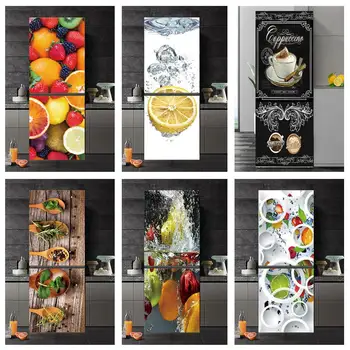 Индивидуальные наклейки на холодильник с вкусными фруктами, Водонепроницаемые 3D обои для Кухни, Шкаф, Наклейки на холодильник, Настенная роспись на двери