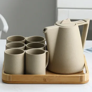 Керамический ретро набор Фэн-Шуй, Креативный Белый Фарфоровый чайник, Скандинавский Холодный чайник, Цветочный чайник, Чистая белая чашка для воды