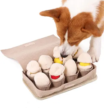 Коврик для собак ATUBAN Snuffle для медленного кормления, прочный Интерактивный коврик для собак со скрипучими игрушками-головоломками, Плюшевые яйца, игрушки для носа