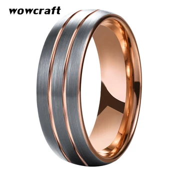кольцо из Карбида вольфрама из Розового Золота 8 мм для Мужчин И Женщин с Двойной Рифленой Матовой Матовой Отделкой, Обручальные Кольца