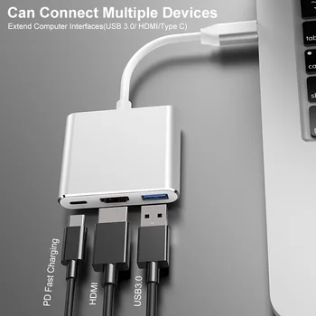 Концентратор USB Type-C, док-станция для адаптера 4K 3 в 1, концентратор usb type c, порт быстрой зарядки, выход USB 3.0 на 4K UHD