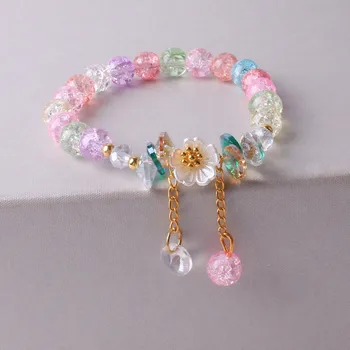 Корейский красочный браслет из бисера с кристаллами для женщин, Богемная подвеска в виде цветка Маргаритки, Эластичные браслеты, Вечерние Свадебные украшения