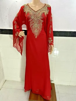 Красное платье из Дубая с жоржетом, арабское платье из Марокко, длинное платье Farasha