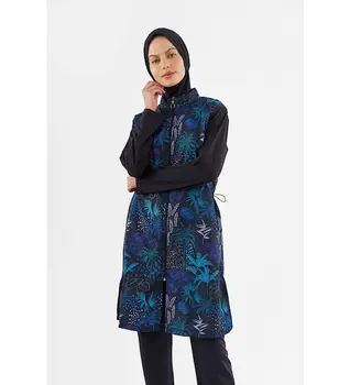 Купальник-хиджаб NBB темно-синего цвета с рисунком листьев