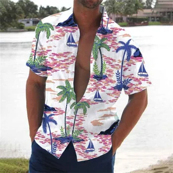 Летняя Мужская Рубашка с коротким рукавом 2023, Новая Гавайская Рубашка с Принтом Бабочки, Модная Удобная Повседневная Дышащая Мужская Рубашка для Тела