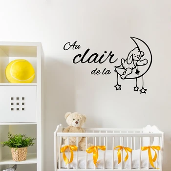 Милый мультфильм Франция украшение детской комнаты Бесплатная доставка Au clair de la lune виниловые наклейки на стены французский декор детской спальни