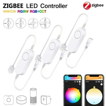 Мини Zigbee 3,0 DC5V 12V 24V 5050 RGB/RGBW/RGBCCT/CCT Умный Контроллер светодиодной Ленты Tuya Led Dimmer Control Для Alexa/SmartThings
