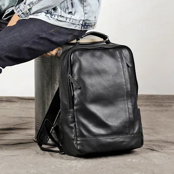Модный повседневный мужской черный противоугонный рюкзак из натуральной кожи для путешествий на открытом воздухе, роскошный женский рабочий рюкзак для ноутбука из натуральной воловьей кожи
