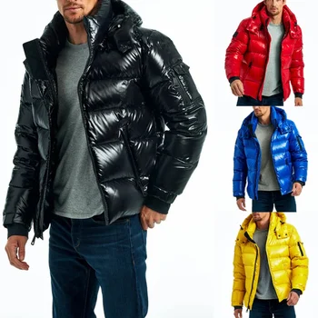 Мужская куртка яркого цвета С капюшоном, блестящие куртки на молнии, Повседневная утепленная Весенняя мужская Приталенная Брендовая верхняя одежда, пальто с высоким воротником, модные