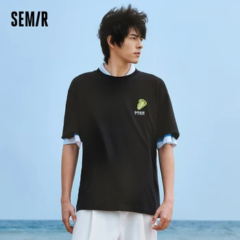 Мужская футболка Semir с коротким рукавом, Летняя Новинка 2023, Свободный Хлопковый Модный Повседневный топ с круглым вырезом в университетском стиле для пары
