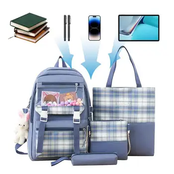 Набор рюкзаков, сумка через плечо для школы, 4 шт., школьный набор сумок с подвеской в виде кролика, вмещающий Книги, ручки, закуски, игрушки, Бутылки с водой
