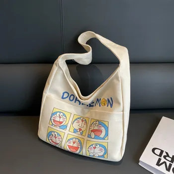 Новая Японская Холщовая сумка Doraemon, Повседневная Женская сумка Большой емкости, Школьная Сумка для Поездок на работу, Милая сумка-тоут