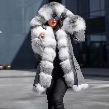 Новое стильное зимнее пальто с большим шерстяным воротником, женские модные теплые женские пальто, Повседневная куртка с капюшоном и камуфляжным принтом, пальто Женское