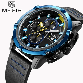 Новые Мужские часы MEGIR с хронографом, светящиеся стрелки, кварцевые часы, Армейские модные спортивные наручные часы в стиле Милитари relogio masculino