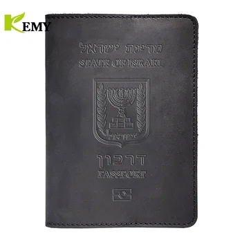Обложка для паспорта из натуральной кожи Kemy для Израиля, держатель кредитной карты, чехол для паспорта на иврите, мужской дорожный кошелек