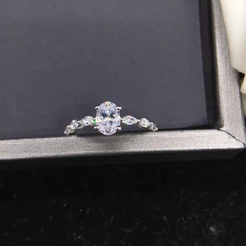 Обручальное кольцо с бриллиантом овальной огранки 1 карат для женщин, Свадебные украшения, Твердое кольцо из платины 950 R152