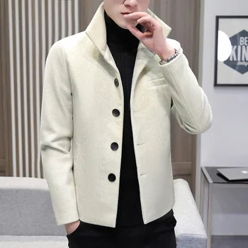 Осень-зима 2023, новая однобортная ветровка, тонкое короткое мужское шерстяное пальто, модное ретро плотное повседневное, S-3XL