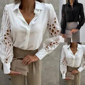Офисная женская рубашка, однотонный темпераментный удобный кружевной лоскутный весенне-летний тонкий однобортный топ для офисной вечеринки 오피스 블라우스