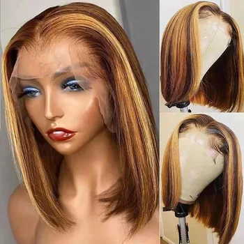 Парик SVT Highlight из человеческих волос HD, прозрачные короткие кружевные парики Remy, Т-образная часть, бразильская кость, прямые кружевные парики из человеческих волос спереди