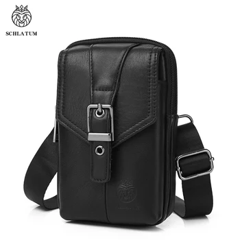 Поясная сумка из натуральной кожи SCHLATUM, повседневная многофункциональная дорожная сумка для мобильного телефона в стиле ретро, маленькая сумка через плечо