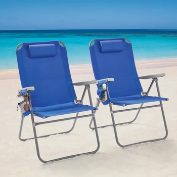 Раскладывающийся 4-Позиционный Пляжный стул Oversize с 2 опорами, Синий шезлонг с откидной спинкой, складной стул sillas de playa