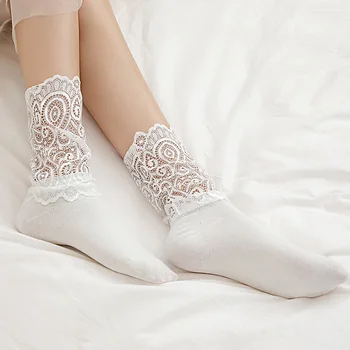 Распродажа Сексуальных Ретро Кружевных Цветочных Сетчатых женских носков для девочек, эластичные Осенне-зимние корейские носки, Модные женские Прозрачные Короткие носки