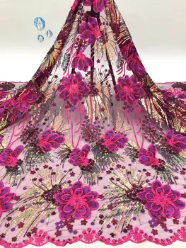 Роскошная 3D цветочная ткань, вышитое кружево и сетка из бисера, Африканская кружевная ткань, Водорастворимая Нигерийская гипюровая кружевная ткань XB4622
