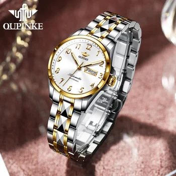 Роскошные цифровые золотые парные часы OUPINKE со светящимся сапфировым стеклом, Модные Деловые автоматические механические парные часы 3228