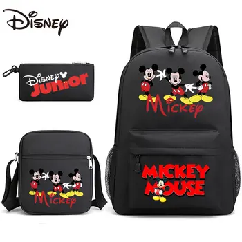 Рюкзак Disney, студенческая школьная сумка из 3 предметов с рисунком Микки Мауса, холщовая дорожная сумка, женский рюкзак