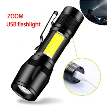 Светодиодный фонарик, перезаряжаемый через USB, со встроенной батареей, портативный мини-светодиодный фонарик с зумом, уличный водонепроницаемый охотничий фонарь