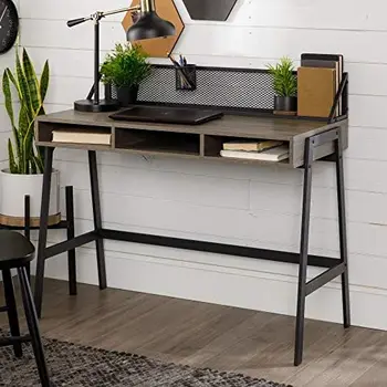 Сетчатый деревянный ноутбук, письменный стол для домашнего офиса, рабочее место, маленький, 42 дюйма, шиферно-серый