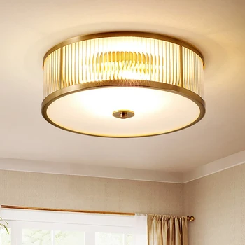 Современный, стильный простой потолочный светильник в стиле арт-деко с круглым золотым потолком из стекла и меди для гостиной, Спальни, домашнего освещения
