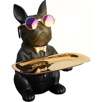 Статуэтка французского бульдога для домашнего декора, Черный лоток для ключей, Аксессуары с изображением собаки, Подарки