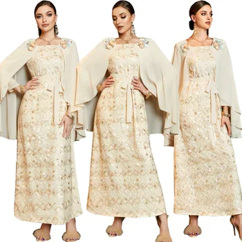 Сшитое вручную платье-накидка с бриллиантами, Модное женское платье Mualim с цветочными блестками, Абайя, Турция, вечеринка, Дубай, кафтан, Марокканский арабский халат
