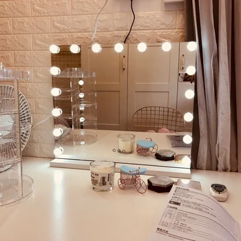 Туалетное зеркало с подсветкой, зеркало для макияжа с подсветкой и 16 светодиодными лампочками с регулируемой яркостью для гардеробной и спальни, столешница