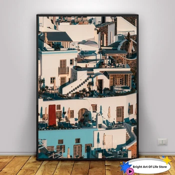 Художественный принт с острова Санторини, Настенные рисунки с красочными домами с острова Санторини, Фотопечать из Греции, Плакат в средиземноморском стиле