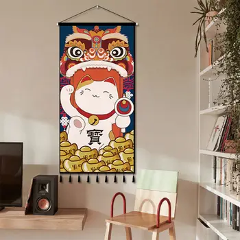 Японский Стиль Fortune Cat Прокрутка Настенные Картины Домашний Декор Аниме Плакат Настенное Искусство Украшение Комнаты Эстетический Гобелен Висит